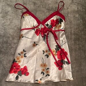 Floral Satin top with Red Accents